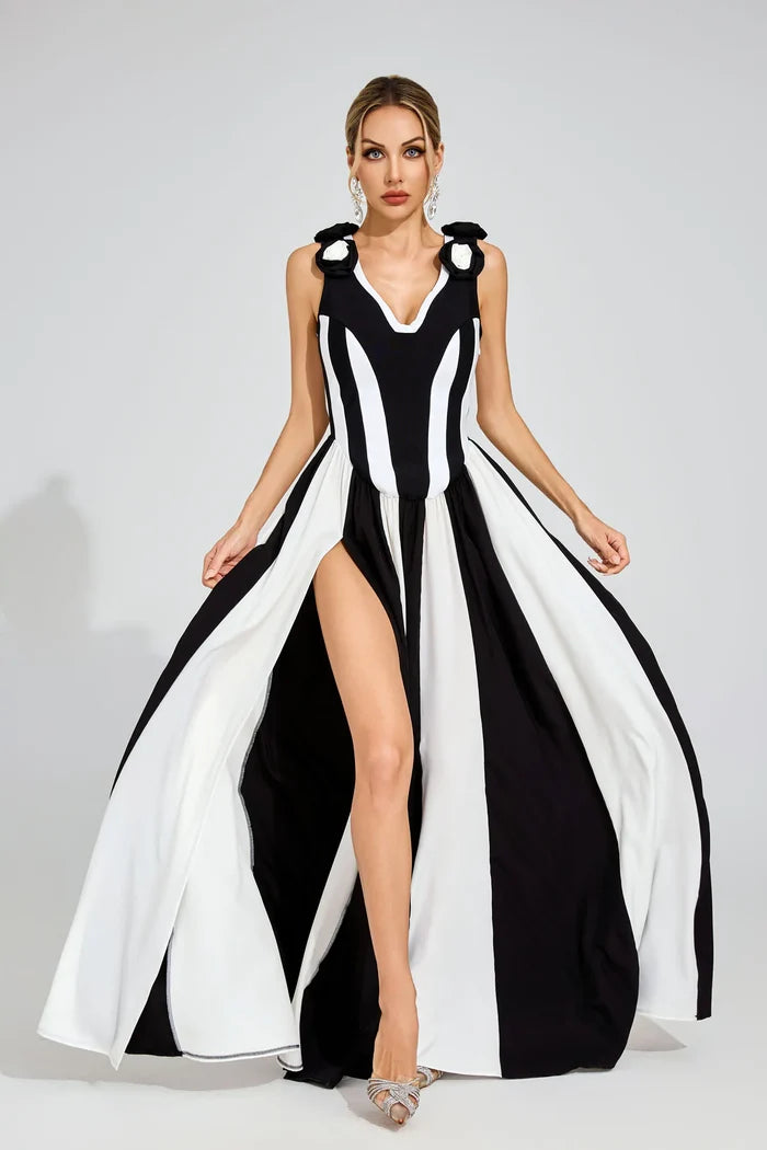 Sarah White and Black Long Dress
