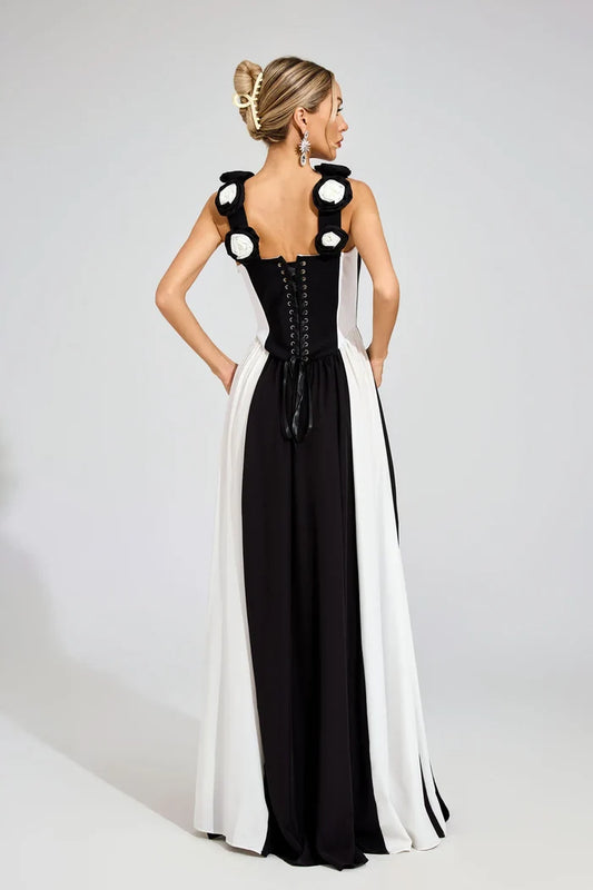 Sarah White and Black Long Dress
