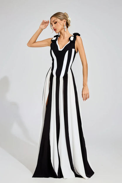 Sarah White and Black Long Dress