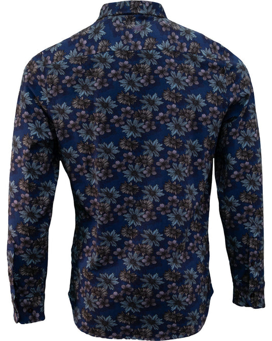 SAWYER ITALIAN FLORAL KNIT SHIRT - NAVY