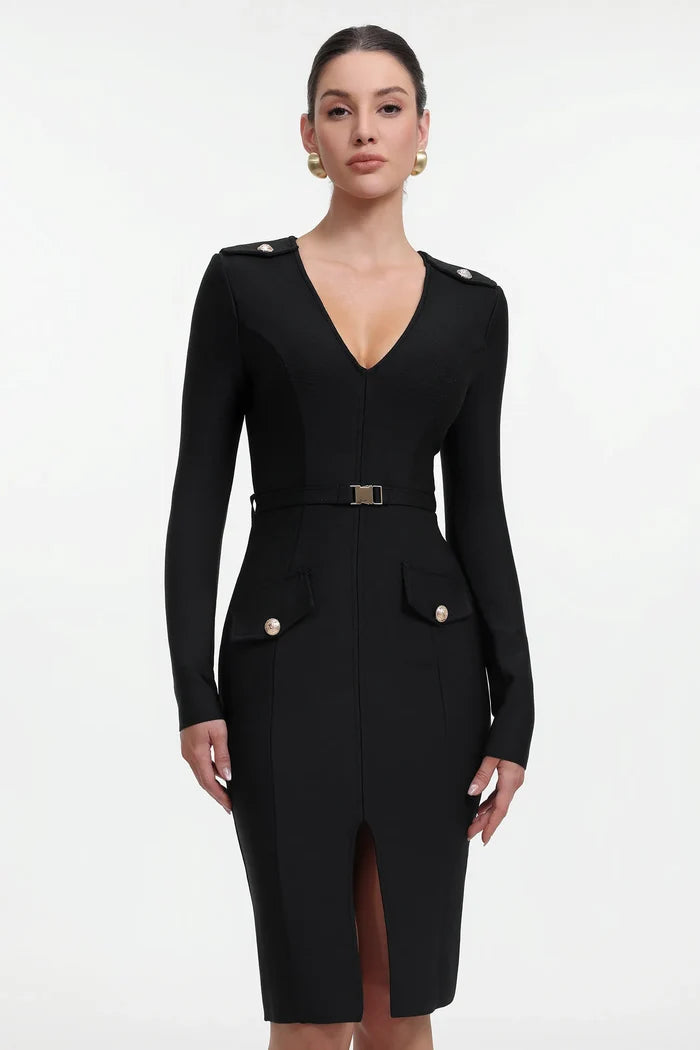 Selena Tailored Belted Midi Dress