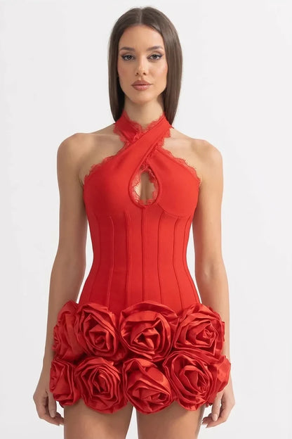 Séraphine Scarlet Rose Couture Mini Dress