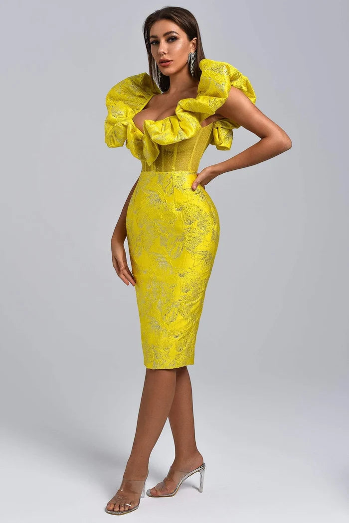 Séréna Yellow Ruffled Floral Dress