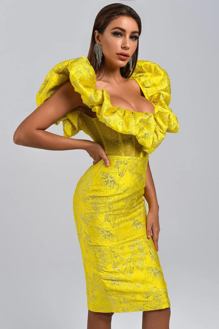 Séréna Yellow Ruffled Floral Dress