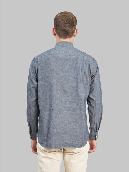 seuvas selvedge indigo chambray work shirt  model back fit