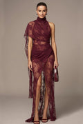 Sheer Lace Draped Maxi Dress