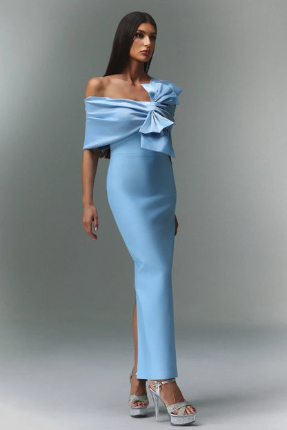 Skyla Azure Charm Ruffle Midi Dress