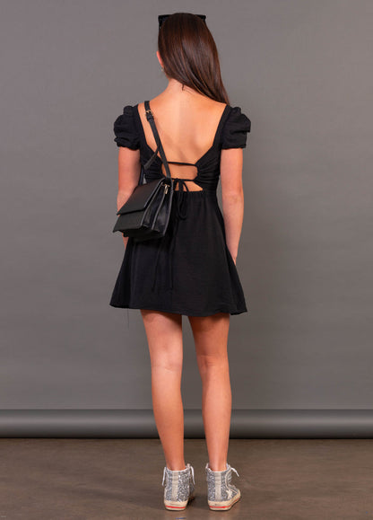 SKYLAR Puff Sleeves Open Back  Dress