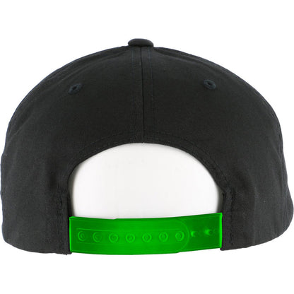The image shows the back view of a Black Stay Sick Clothing baseball cap featuring a vibrant Lime Green adjustable snapback strap, displayed on a white mannequin head—perfect for Slime Squad fans seeking bold style.