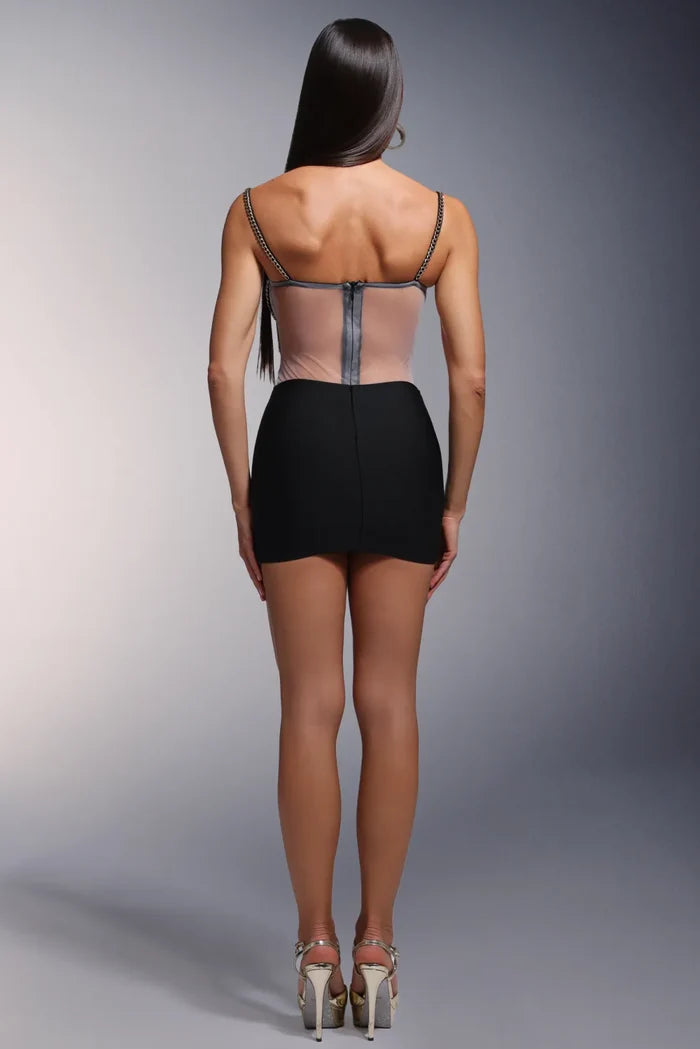 Sofia Chic Black Mesh Corset Mini Dress
