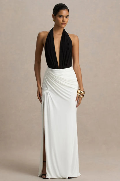 Solara Two-Tone Halter Maxi Dress