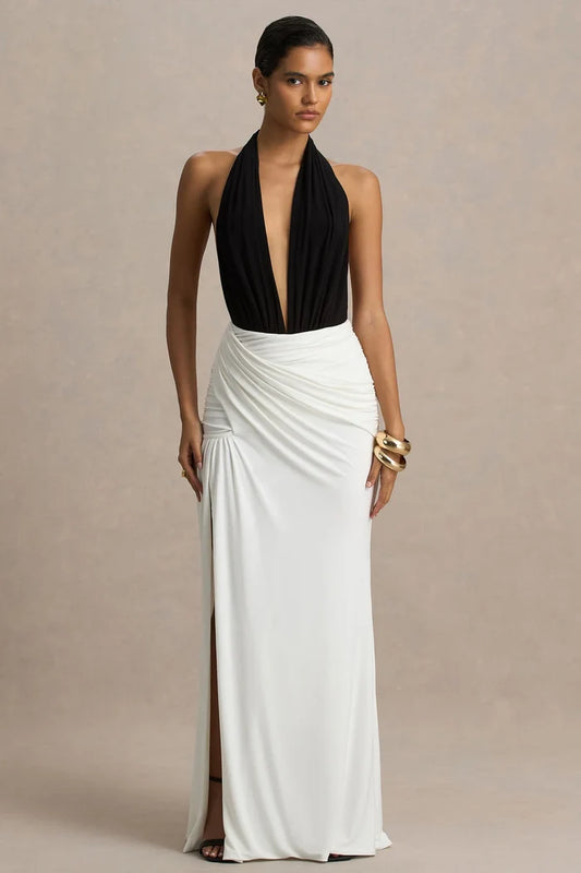Solara Two-Tone Halter Maxi Dress