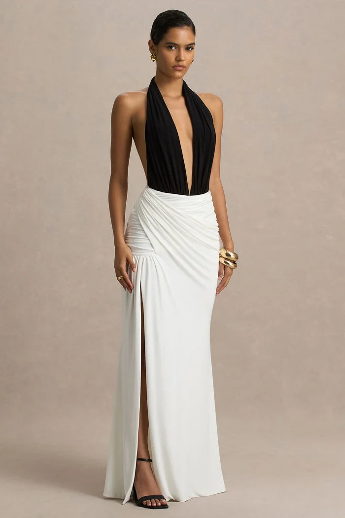 Solara Two-Tone Halter Maxi Dress