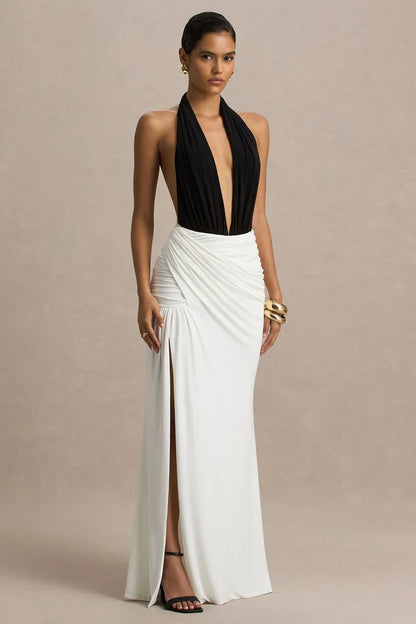 Solara Two-Tone Halter Maxi Dress