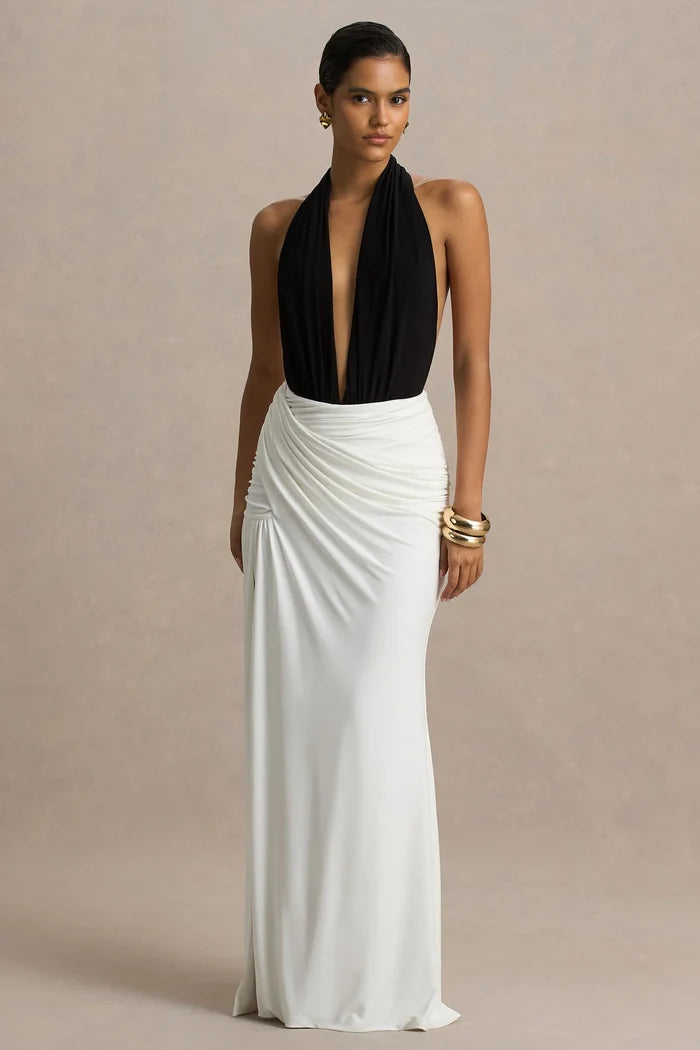 Solara Two-Tone Halter Maxi Dress