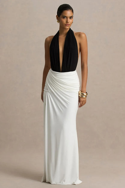 Solara Two-Tone Halter Maxi Dress
