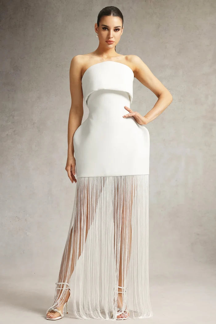 Stormi Fringe Elegance Strapless Gown