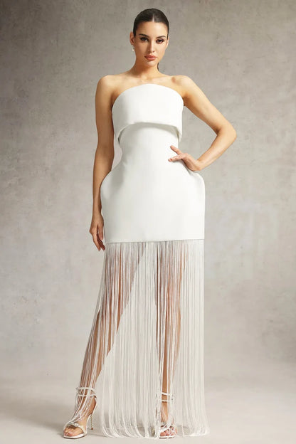 Stormi Fringe Elegance Strapless Gown