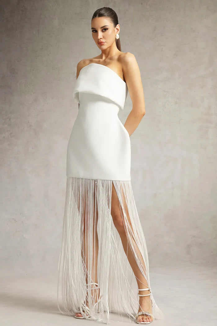 Stormi Fringe Elegance Strapless Gown