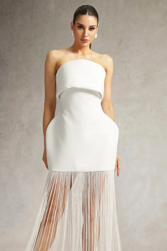 Stormi Fringe Elegance Strapless Gown