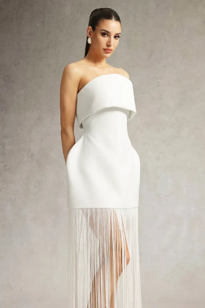 Stormi Fringe Elegance Strapless Gown
