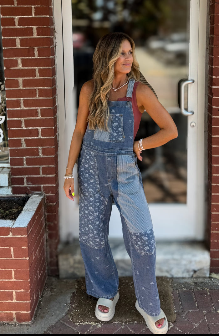 Stripe Bow Overalls