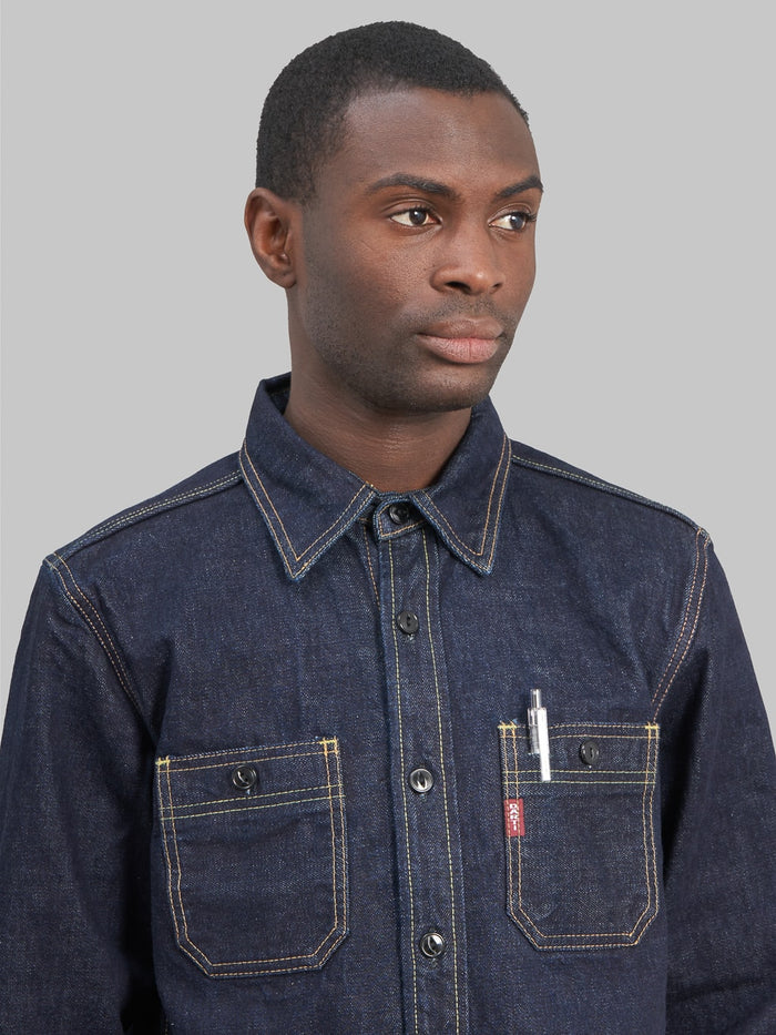 studio dartisan 14oz selvedge denim workshirt chest details