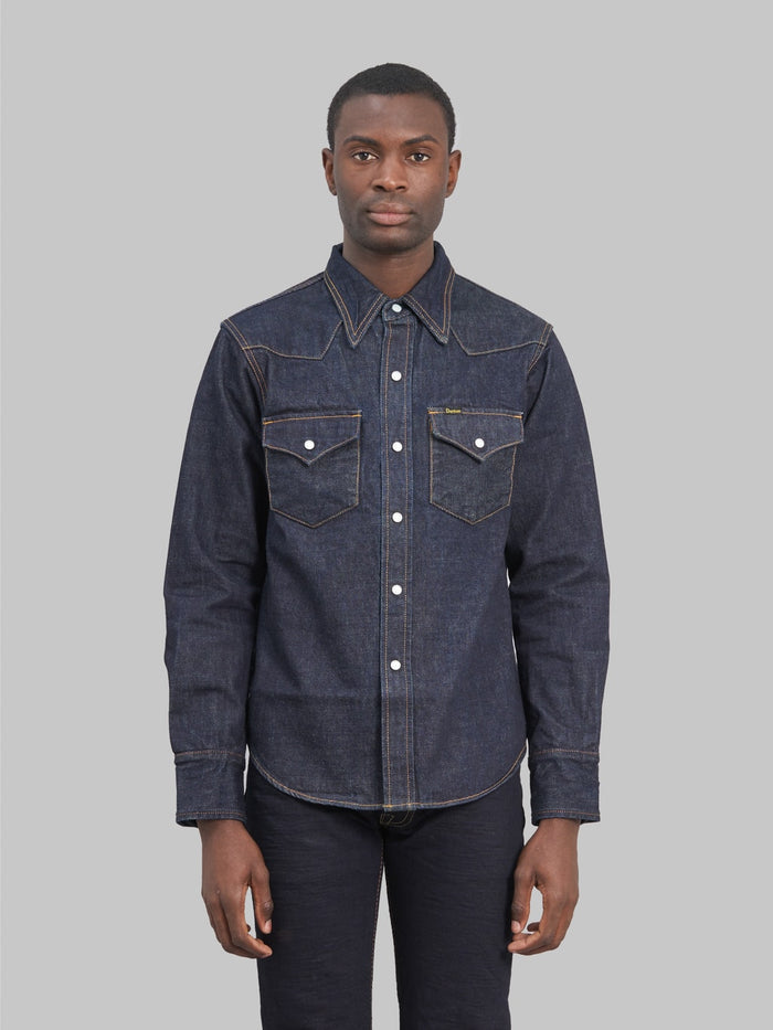 studio dartisan 14oz denim western snap shirt front fit