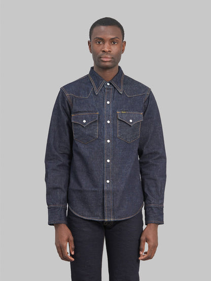 studio dartisan 14oz denim western snap shirt front fit