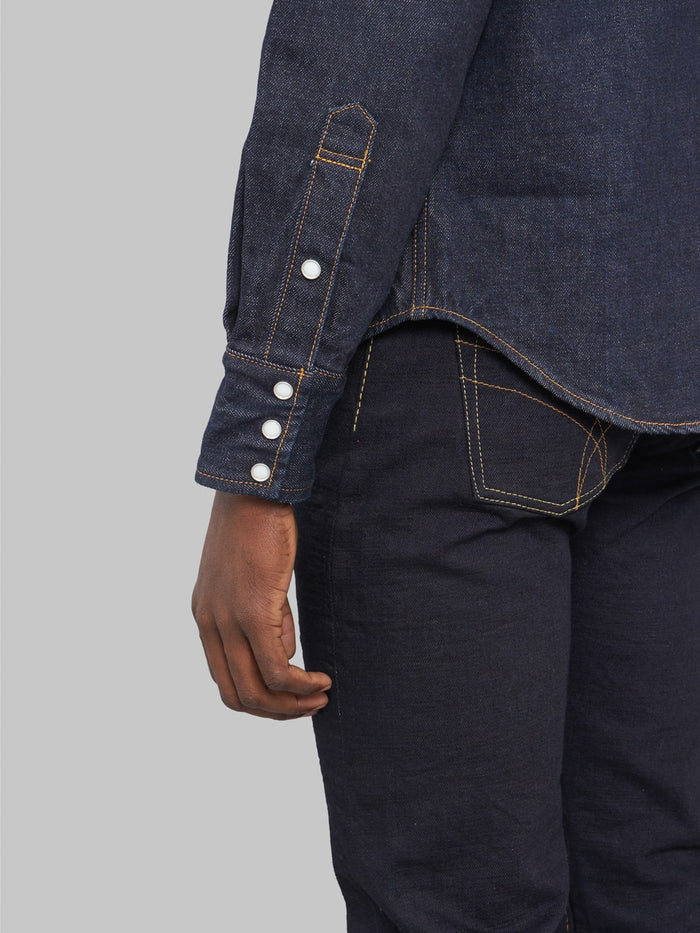 studio dartisan 14oz denim western snap shirt hem