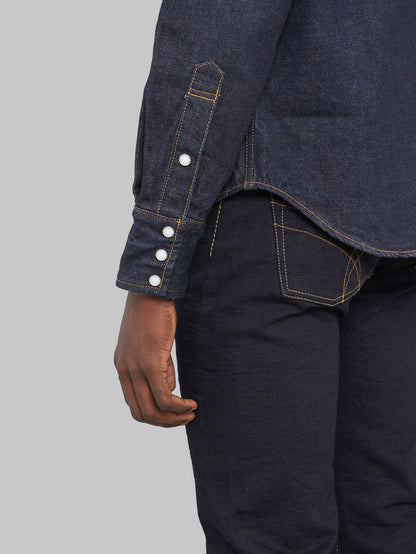 studio dartisan 14oz denim western snap shirt hem