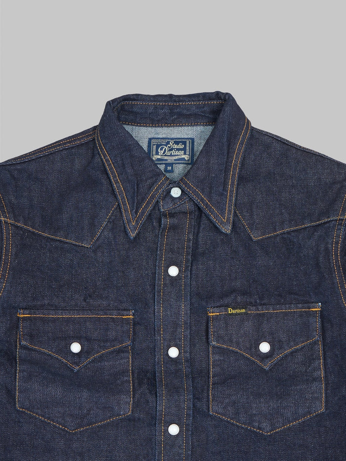 studio dartisan 14oz denim western snap shirt chest details