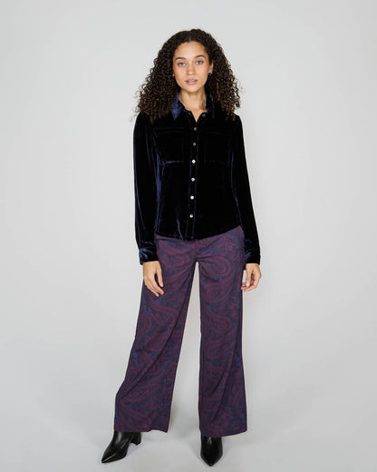 SYLVIA VELVET SHIRT - NAVY