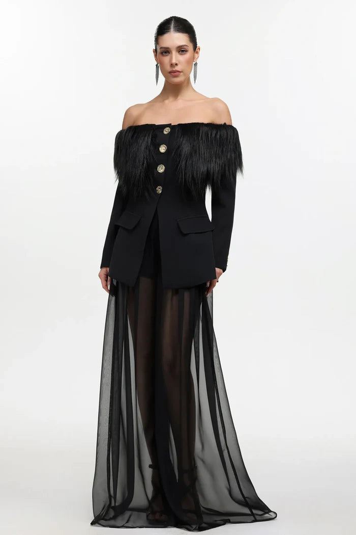 SZA Midnight Elegance Sheer Blazer Gown
