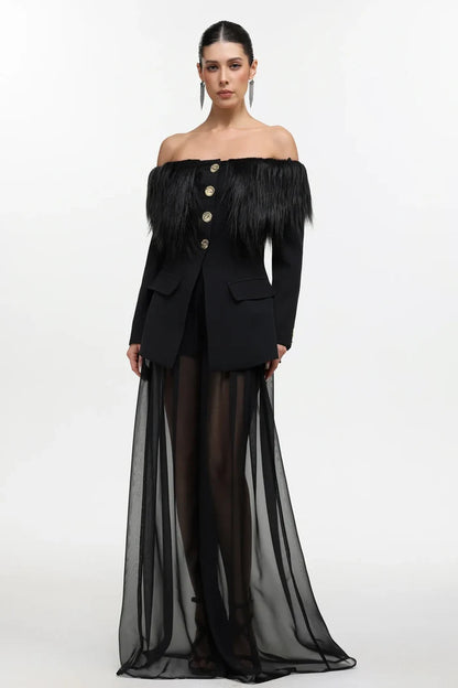 SZA Midnight Elegance Sheer Blazer Gown