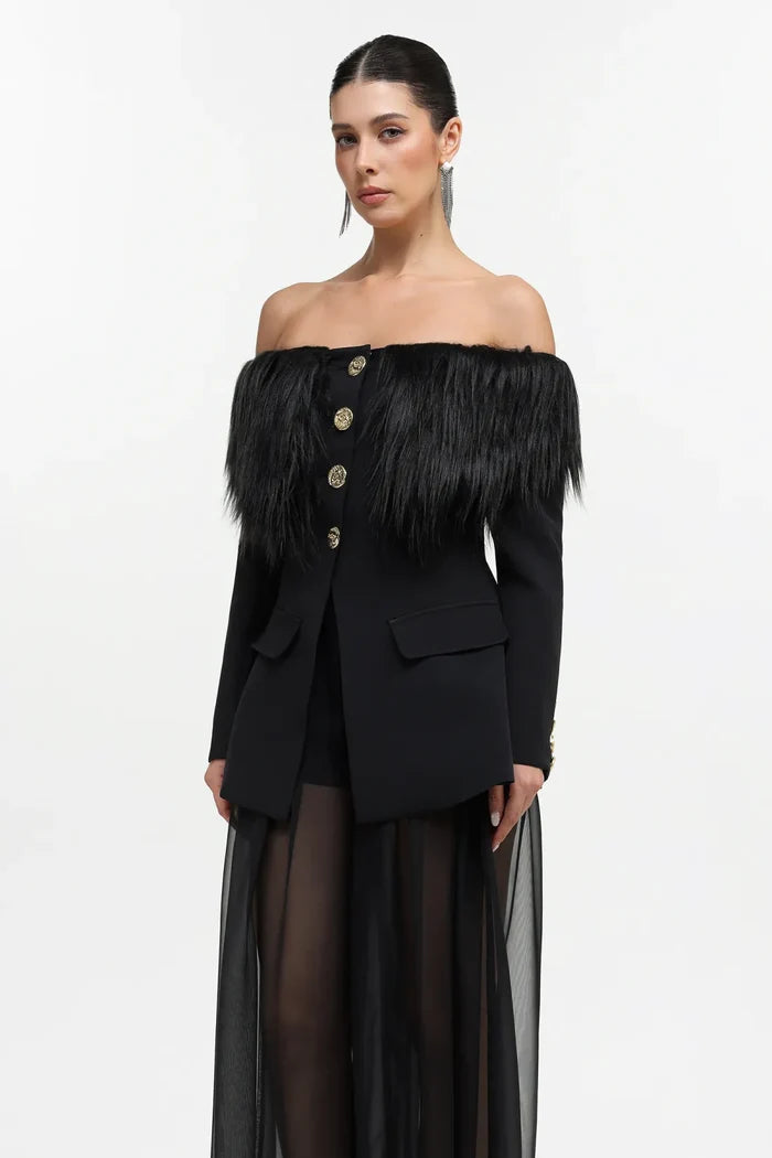 SZA Midnight Elegance Sheer Blazer Gown