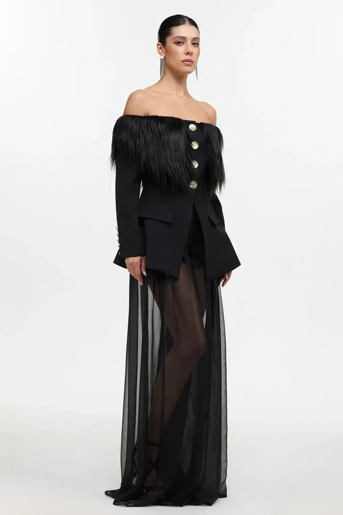 SZA Midnight Elegance Sheer Blazer Gown