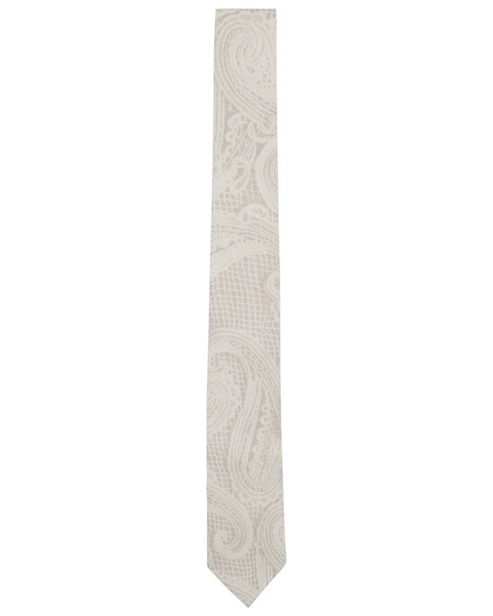 TALIA CROCHET PAISLEY IVORY PRINTED TIE
