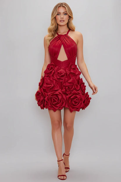 Tallulah Sculpted Rosette Halter Mini Dress