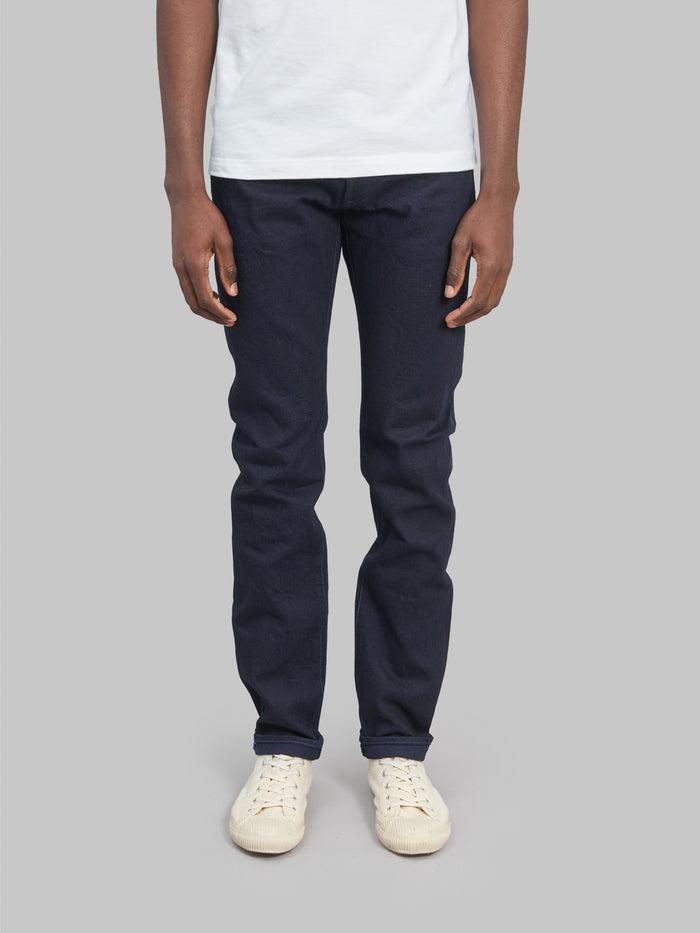 tanuki idht indigo x indigo 15oz high tapered selvedge jeans front fit