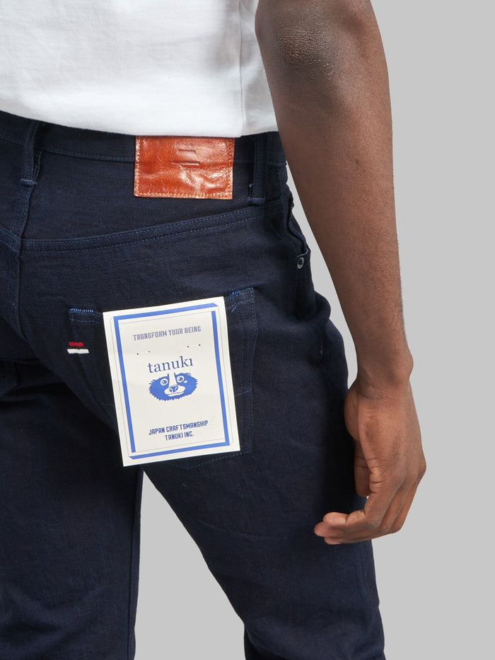 tanuki idht indigo x indigo 15oz high tapered selvedge jeans back pocket