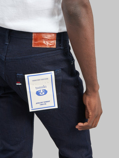 tanuki idht indigo x indigo 15oz high tapered selvedge jeans back pocket