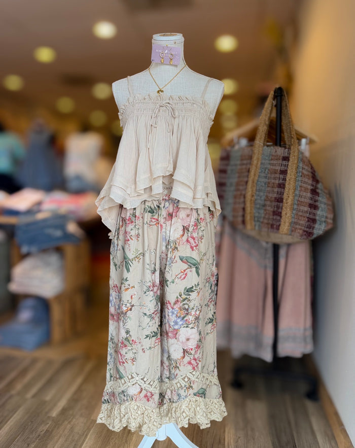 Taupe Lace Trim Pants