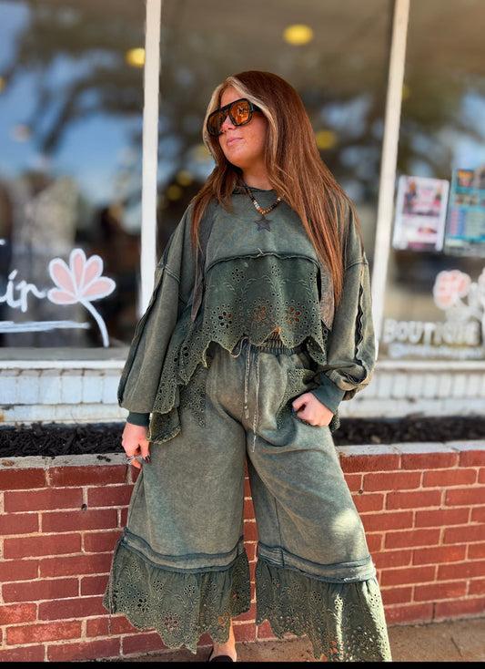 Teal Green Eyelet Pants