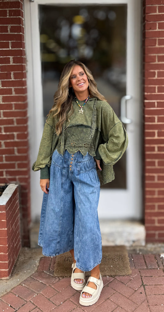 Teal Green Eyelet Top