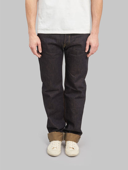 the strike gold 2103 brown weft regular straight selvedge jeans front fit