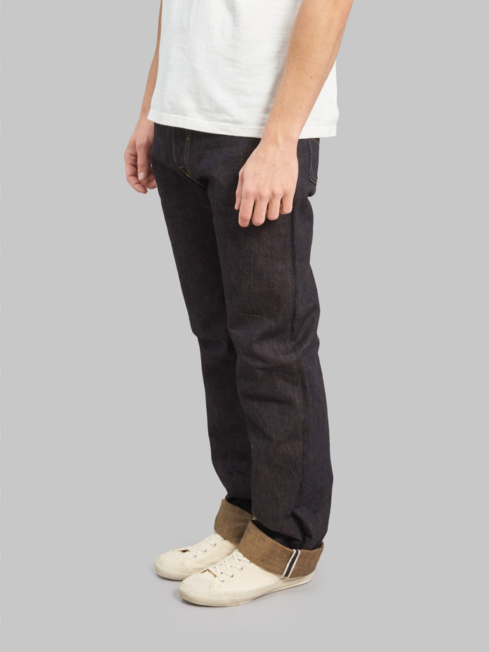 the strike gold 2103 brown weft regular straight selvedge jeans side fit