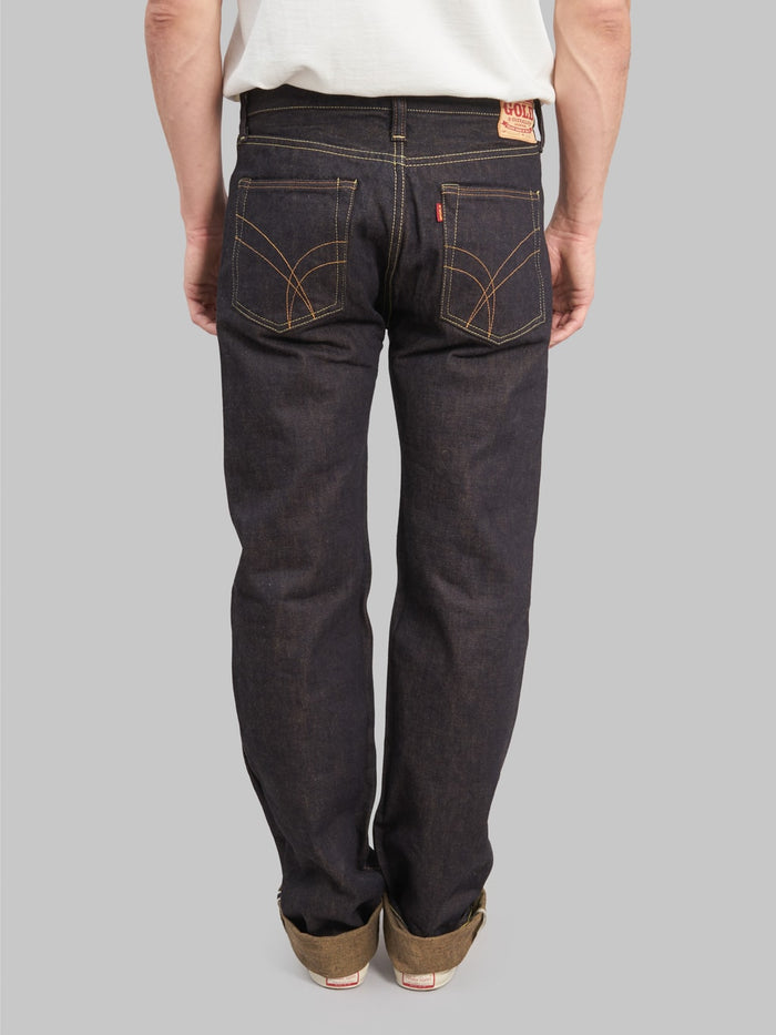the strike gold 2103 brown weft regular straight selvedge jeans back fit