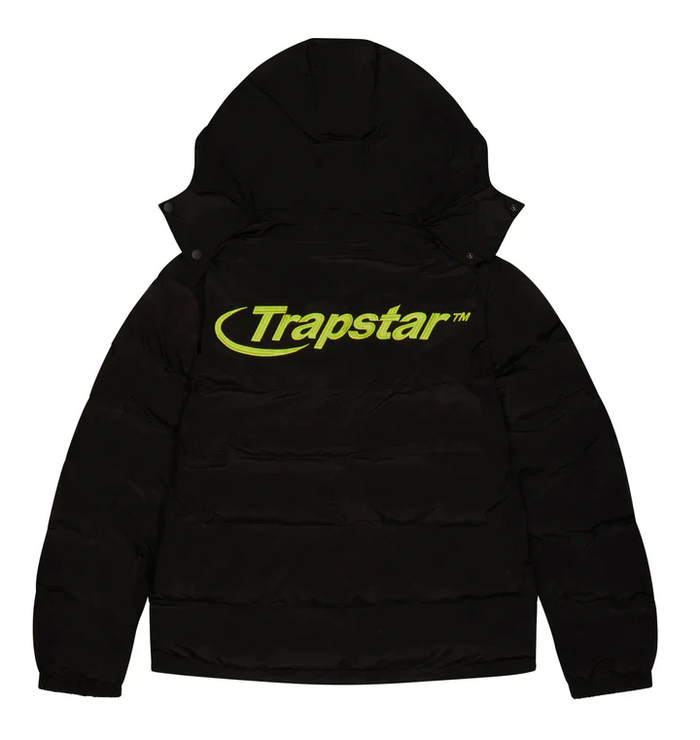Trapstar Hyperdrive Detachable Hooded Puffer Jacket Black/Lime