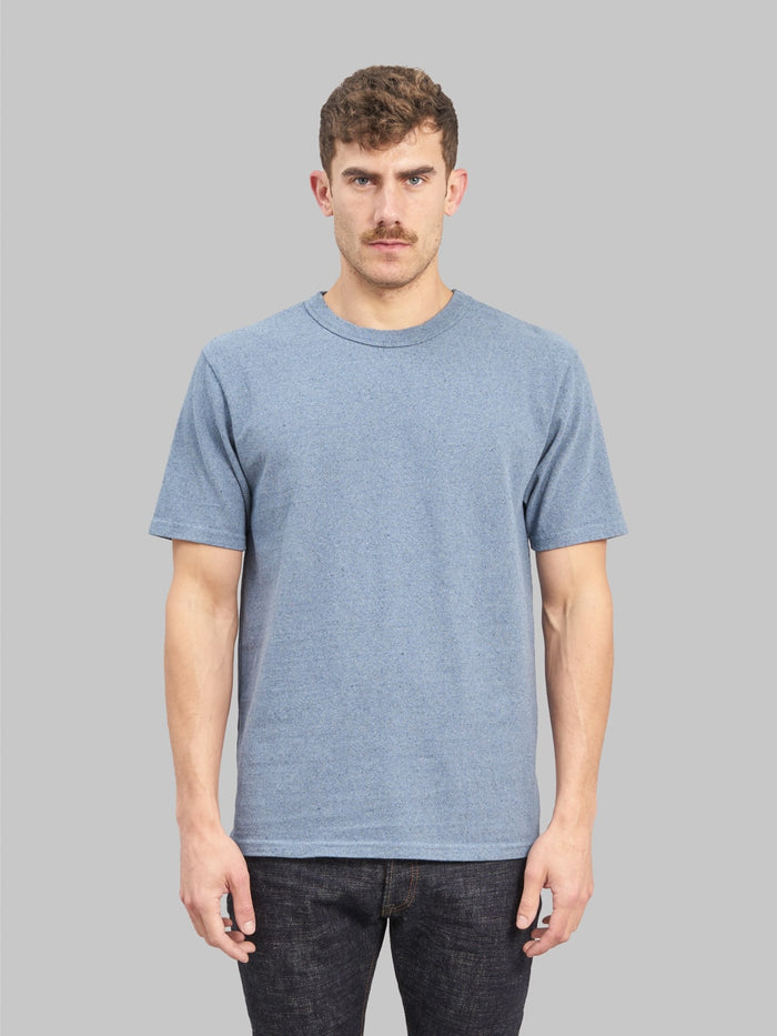 ues recycled denim short sleeve tshirt blue front fit
